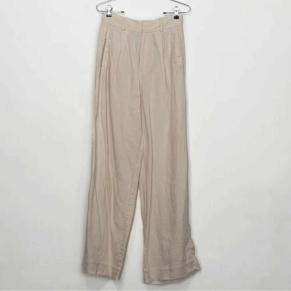 NWOT Everlane The Linen Way-High Drape Flax Wide Leg Pant, Cream/Oatmeal size 0